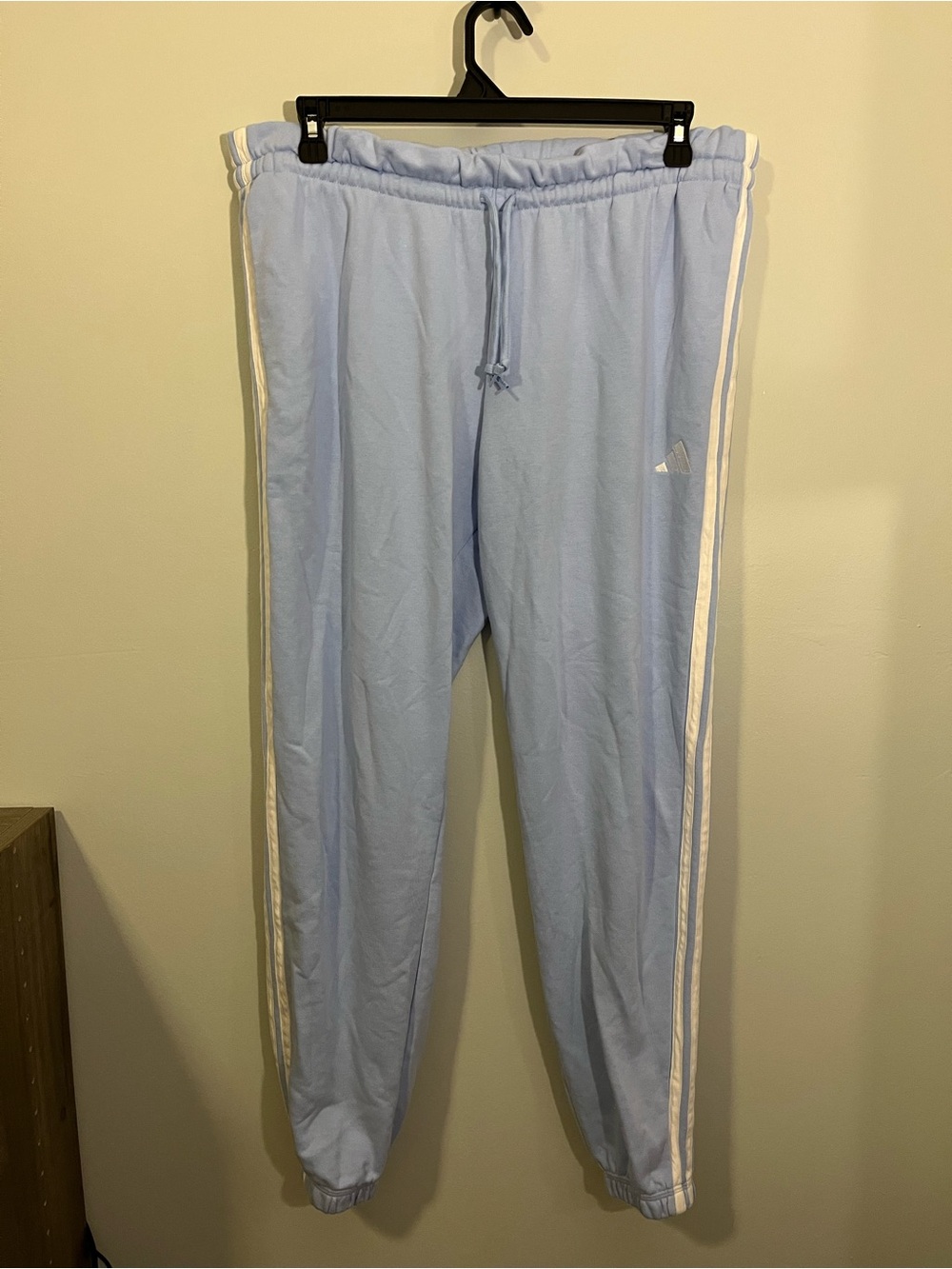ADIDAS Light Blue Joggers with White Side Stripes & Pockets